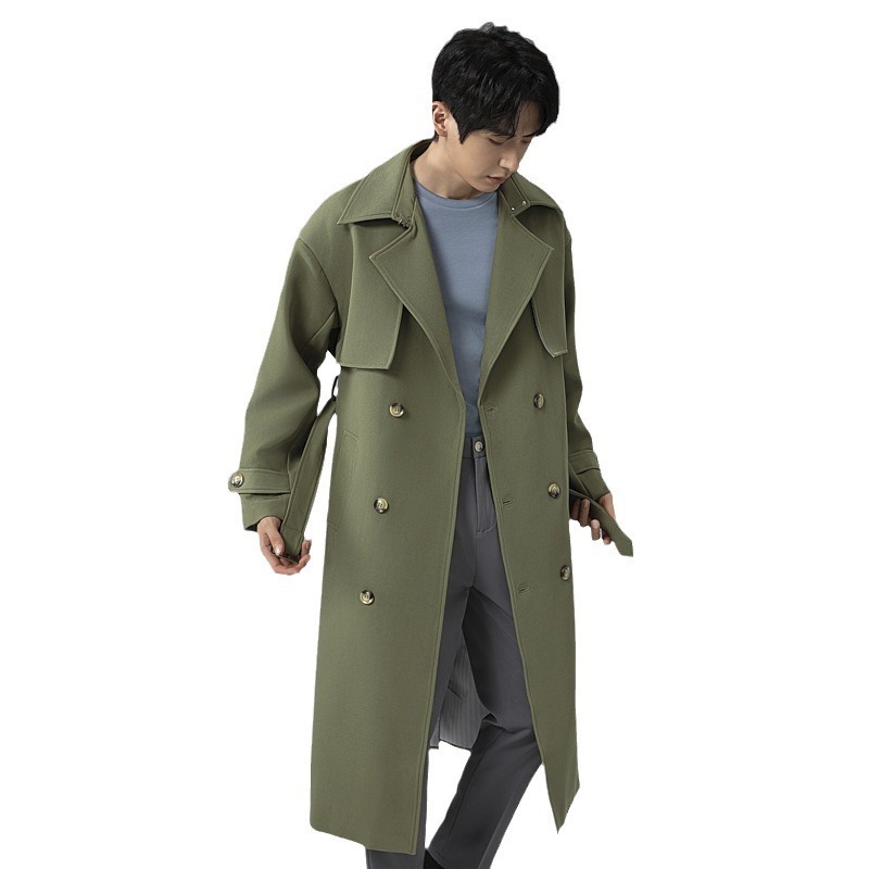 디자인 더블 접시 롱 트렌치코트 남성 무릎 아래로 내려오는 더블 버튼의 루즈핏 탑으로 고급스러운