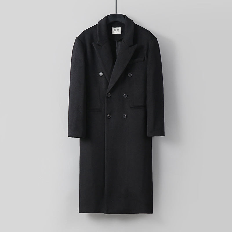 신상품 울 코트 남성 바지 무릎 위로 내려오는 두꺼운 겨울 캐주얼 모직 탑 남성 두꺼운 아우터