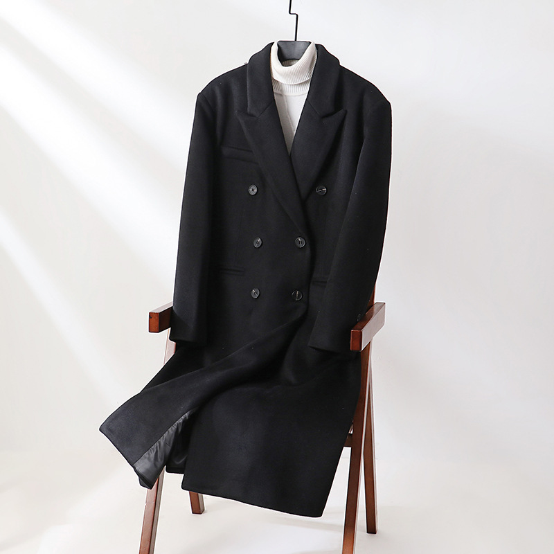 신상품 울 코트 남성 바지 무릎 위로 내려오는 두꺼운 겨울 캐주얼 모직 탑 남성 두꺼운 아우터