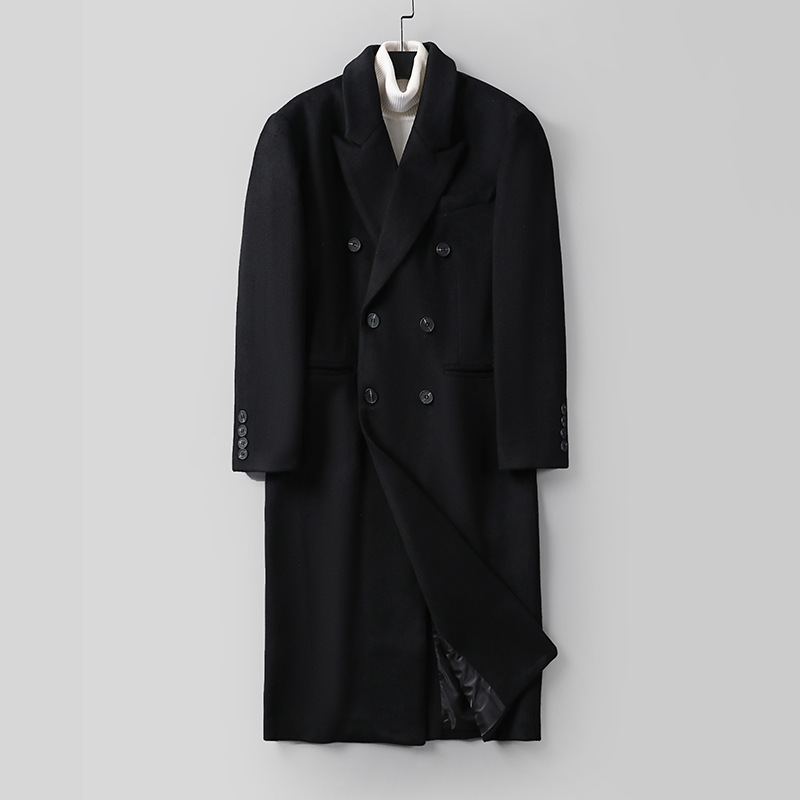 신상품 울 코트 남성 바지 무릎 위로 내려오는 두꺼운 겨울 캐주얼 모직 탑 남성 두꺼운 아우터