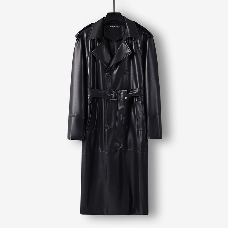 남성 에지 레더 오버사이즈 무릎 내려오는 롱 아우터 봄 가을 트렌치코트