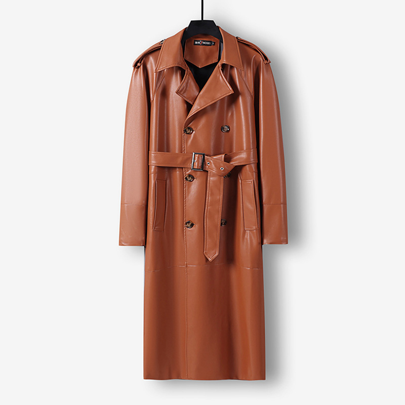 남성 에지 레더 오버사이즈 무릎 내려오는 롱 아우터 봄 가을 트렌치코트