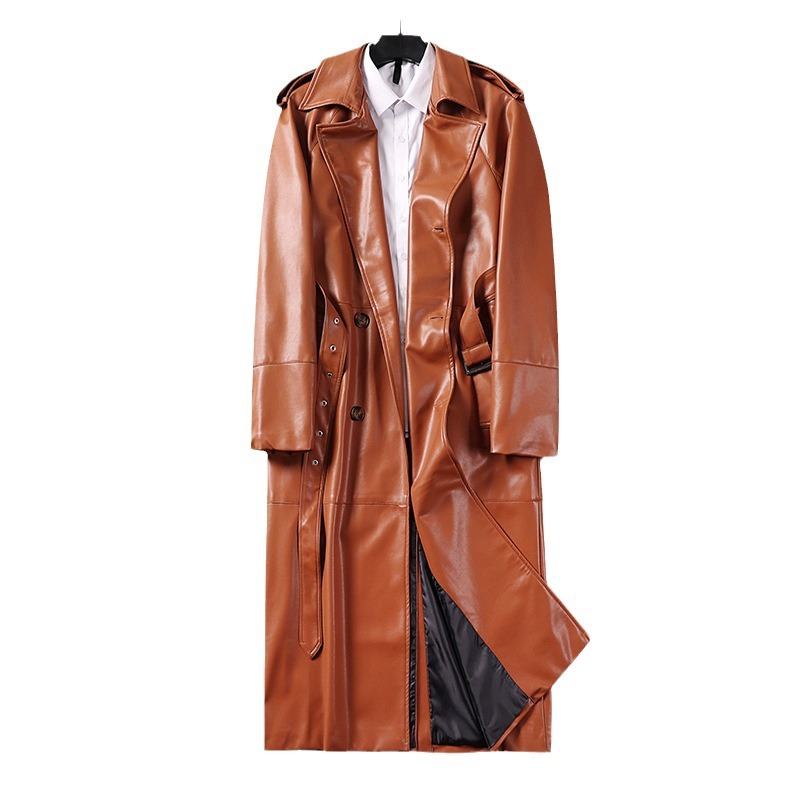 남성 에지 레더 오버사이즈 무릎 내려오는 롱 아우터 봄 가을 트렌치코트