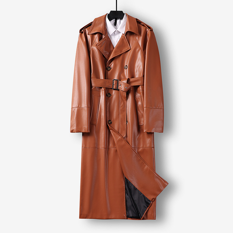 남성 에지 레더 오버사이즈 무릎 내려오는 롱 아우터 봄 가을 트렌치코트