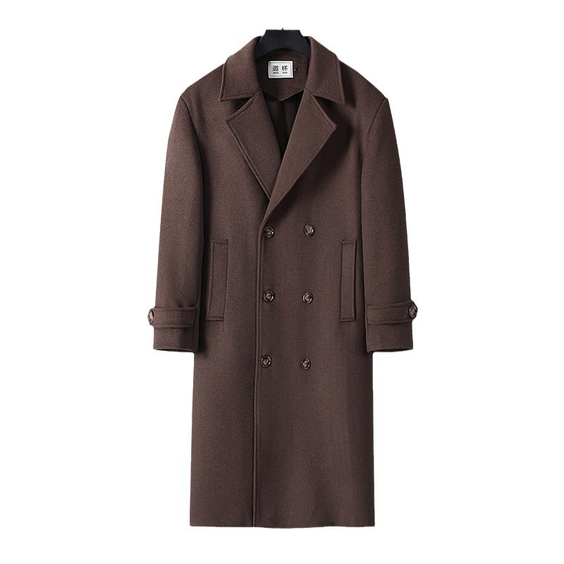 롱 라지 사이즈의 박시하고 클래식한 더블 라지 패드 넓은 어깨 디자인 실루엣 울 싱글 코트 남자