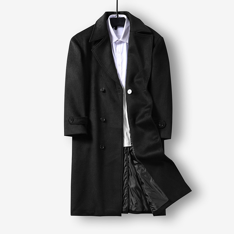 롱 라지 사이즈의 박시하고 클래식한 더블 라지 패드 넓은 어깨 디자인 실루엣 울 싱글 코트 남자