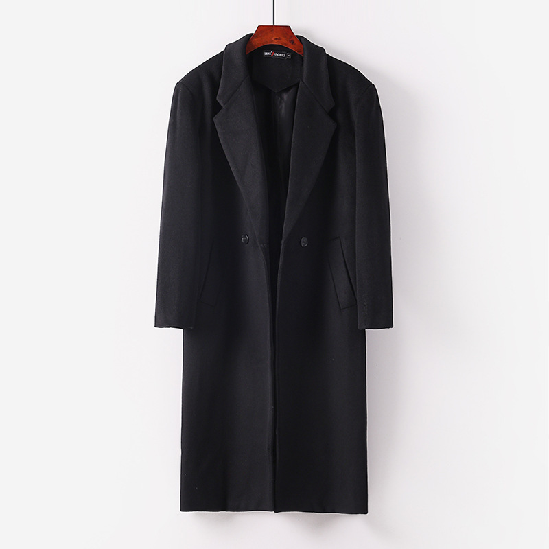 신상품 고급 남성 라지 사이즈 루즈핏 양모 코트 무릎 아래로 더블 버튼 롱 트렌치코트 남성 가을-겨울