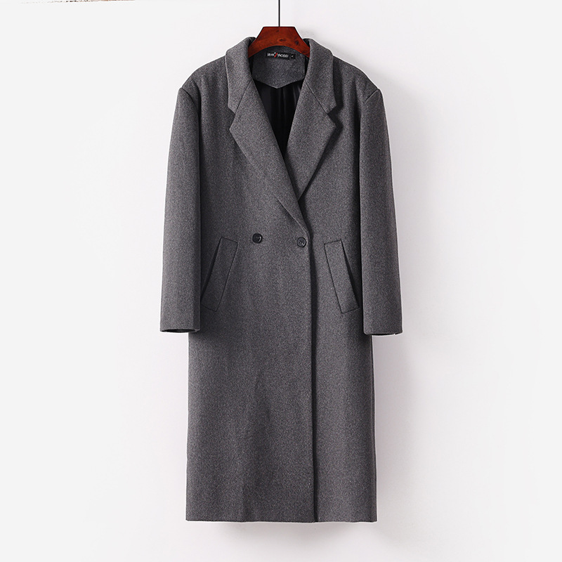 신상품 고급 남성 라지 사이즈 루즈핏 양모 코트 무릎 아래로 더블 버튼 롱 트렌치코트 남성 가을-겨울