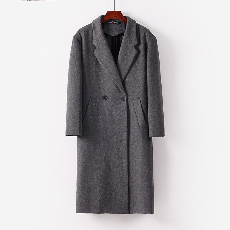 신상품 고급 남성 라지 사이즈 루즈핏 양모 코트 무릎 아래로 더블 버튼 롱 트렌치코트 남성 가을-겨울