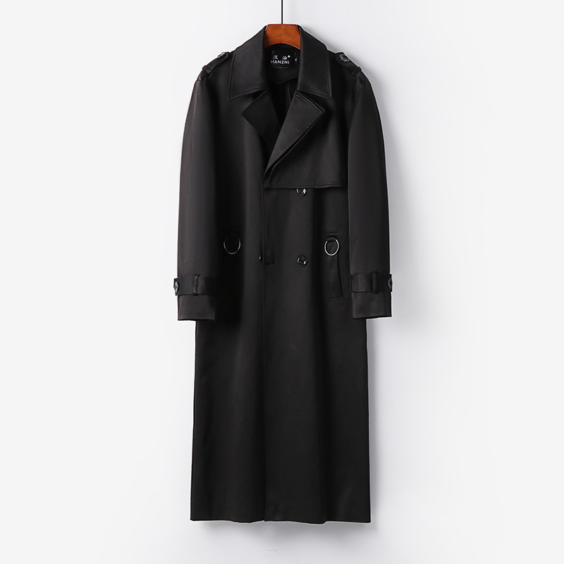 가을 트렌치코트 남성 맥시 롱 한옥 트렌드인 빈티지 브리티시 비즈니스 캐주얼 중년 남성을 위한 코트입니다