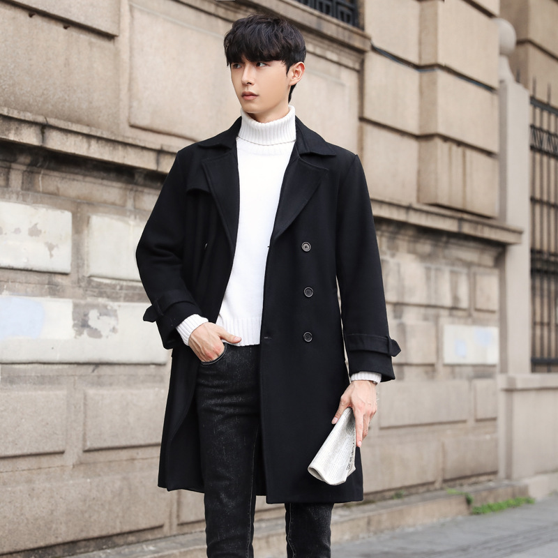 신상 모직 코트남성 미디엄 기장의 모직 코트양면 코트캐시미어 트렌치코트남성