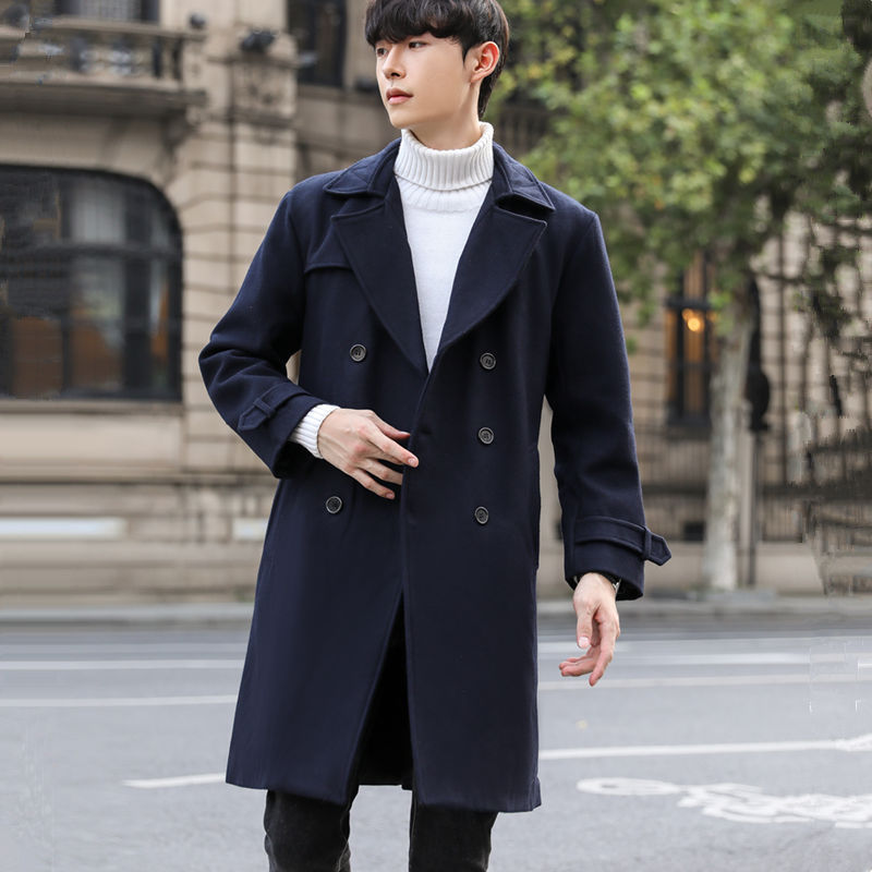 신상 모직 코트남성 미디엄 기장의 모직 코트양면 코트캐시미어 트렌치코트남성