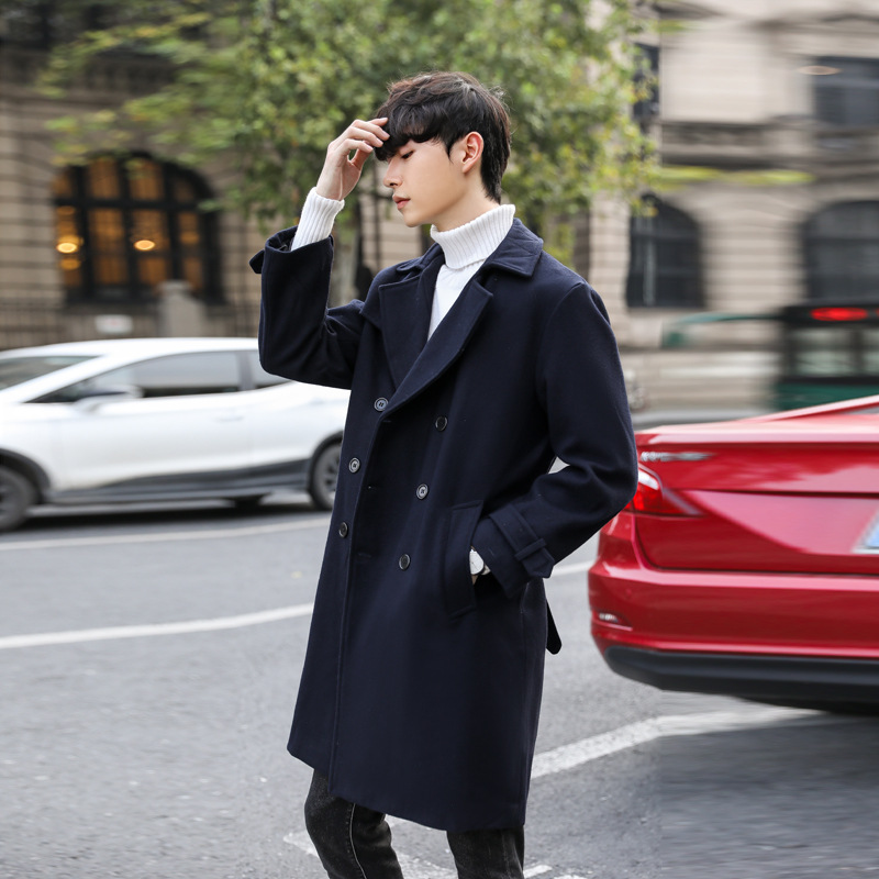 신상 모직 코트남성 미디엄 기장의 모직 코트양면 코트캐시미어 트렌치코트남성