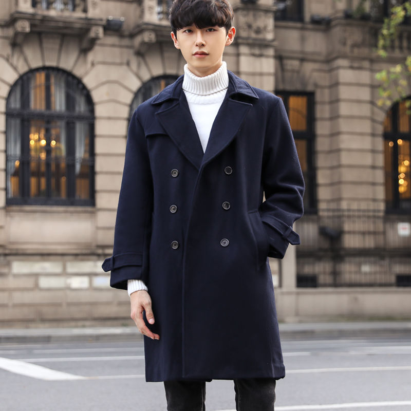 신상 모직 코트남성 미디엄 기장의 모직 코트양면 코트캐시미어 트렌치코트남성