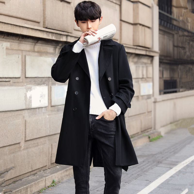 신상 모직 코트남성 미디엄 기장의 모직 코트양면 코트캐시미어 트렌치코트남성