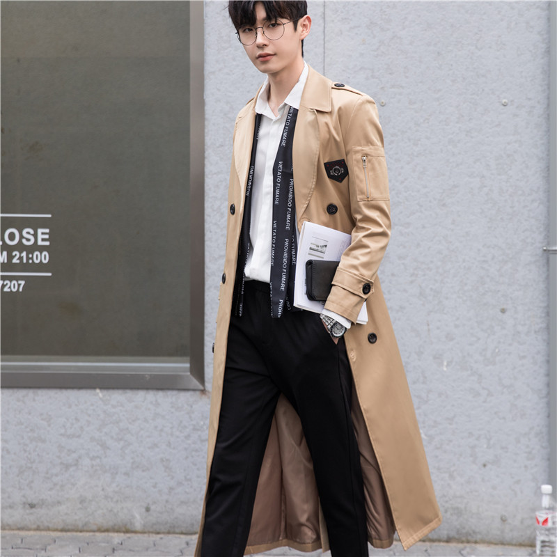 가을 겨울 빅사이즈 트렌치코트 남성 롱 한국판 트렌치코트 멋스러운 무릎 망토 코트남성 루즈한 코트남성