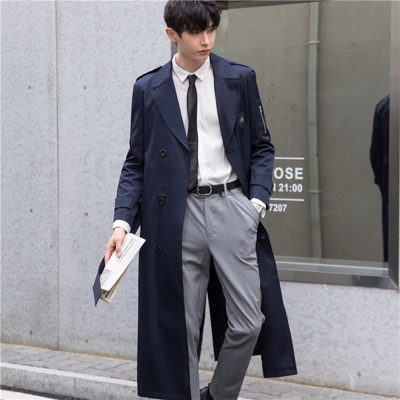 가을 겨울 빅사이즈 트렌치코트 남성 롱 한국판 트렌치코트 멋스러운 무릎 망토 코트남성 루즈한 코트남성