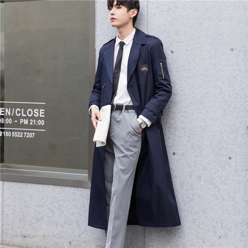가을 겨울 빅사이즈 트렌치코트 남성 롱 한국판 트렌치코트 멋스러운 무릎 망토 코트남성 루즈한 코트남성