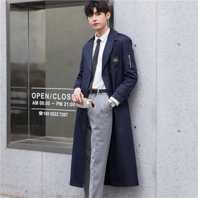 가을 겨울 빅사이즈 트렌치코트 남성 롱 한국판 트렌치코트 멋스러운 무릎 망토 코트남성 루즈한 코트남성