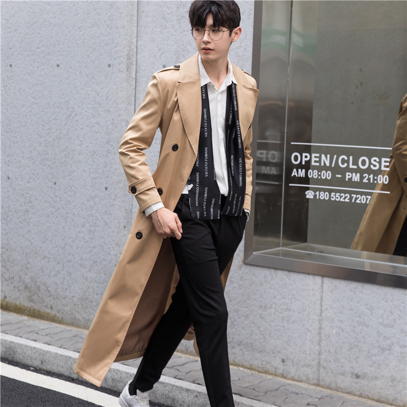가을 겨울 빅사이즈 트렌치코트 남성 롱 한국판 트렌치코트 멋스러운 무릎 망토 코트남성 루즈한 코트남성