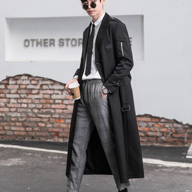 트렌치코트 남성 롱 기장으로 캐주얼한 멋의 무릎 아래로 내려오는 빈티지 한국판 코트 봄가을
