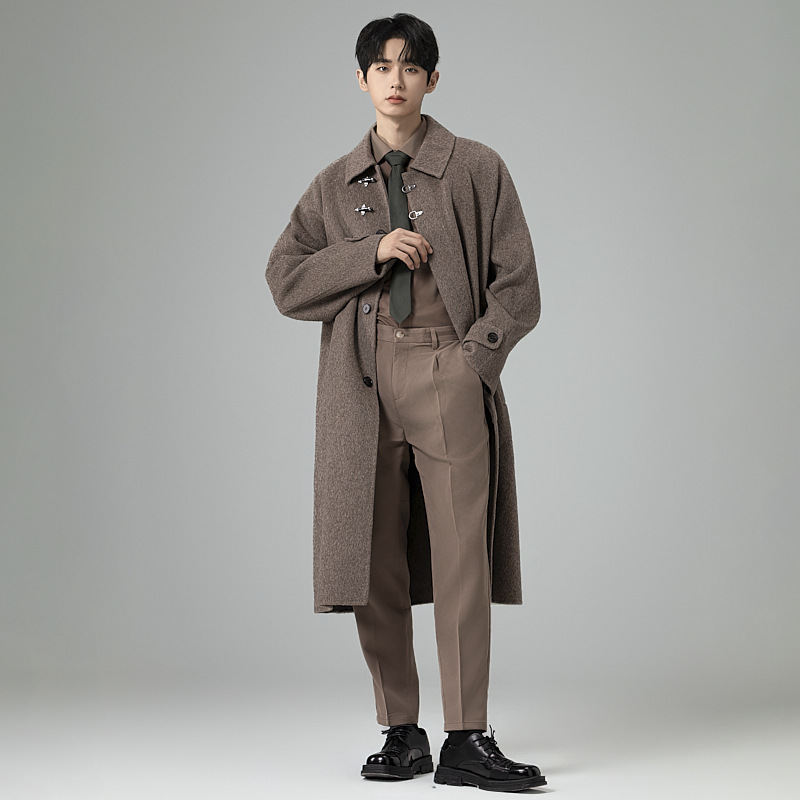 모직 코트남 롱 니켈로 양면 울 트렌치코트 가을겨울 한판 코트남