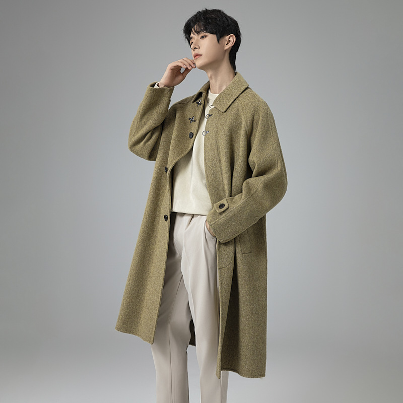 모직 코트남 롱 니켈로 양면 울 트렌치코트 가을겨울 한판 코트남