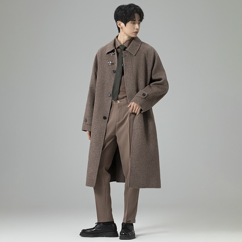 모직 코트남 롱 니켈로 양면 울 트렌치코트 가을겨울 한판 코트남