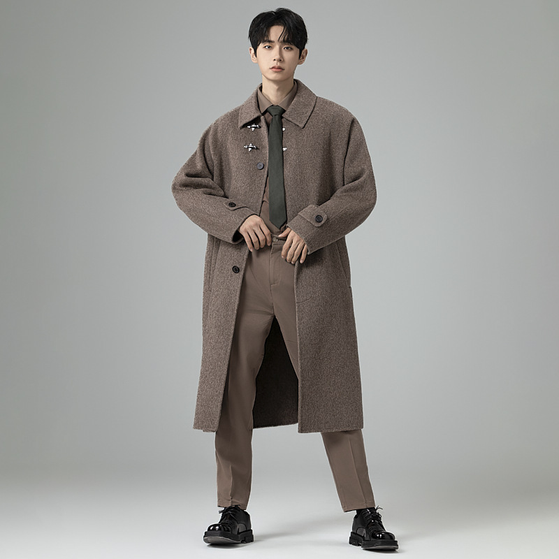 모직 코트남 롱 니켈로 양면 울 트렌치코트 가을겨울 한판 코트남