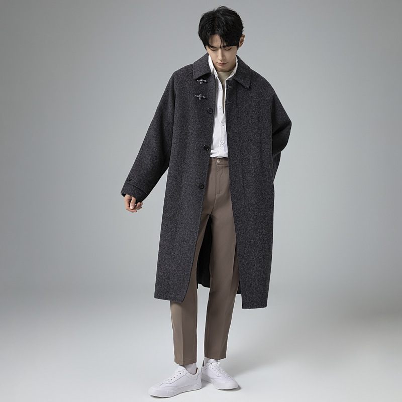 모직 코트남 롱 니켈로 양면 울 트렌치코트 가을겨울 한판 코트남