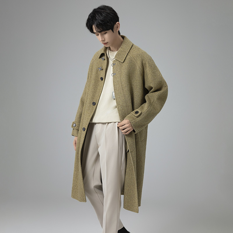 모직 코트남 롱 니켈로 양면 울 트렌치코트 가을겨울 한판 코트남