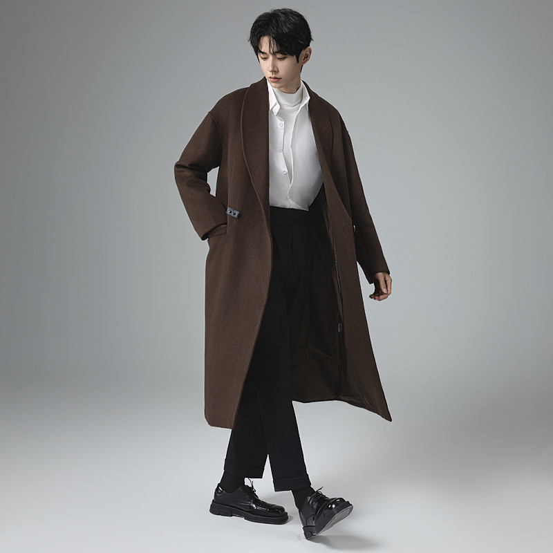 고급 모직 코트 남자 울 롱 트렌치코트 무릎까지 내려오는 코트 라지 사이즈 캐시미어 코트 남자