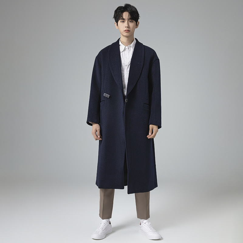 고급 모직 코트 남자 울 롱 트렌치코트 무릎까지 내려오는 코트 라지 사이즈 캐시미어 코트 남자