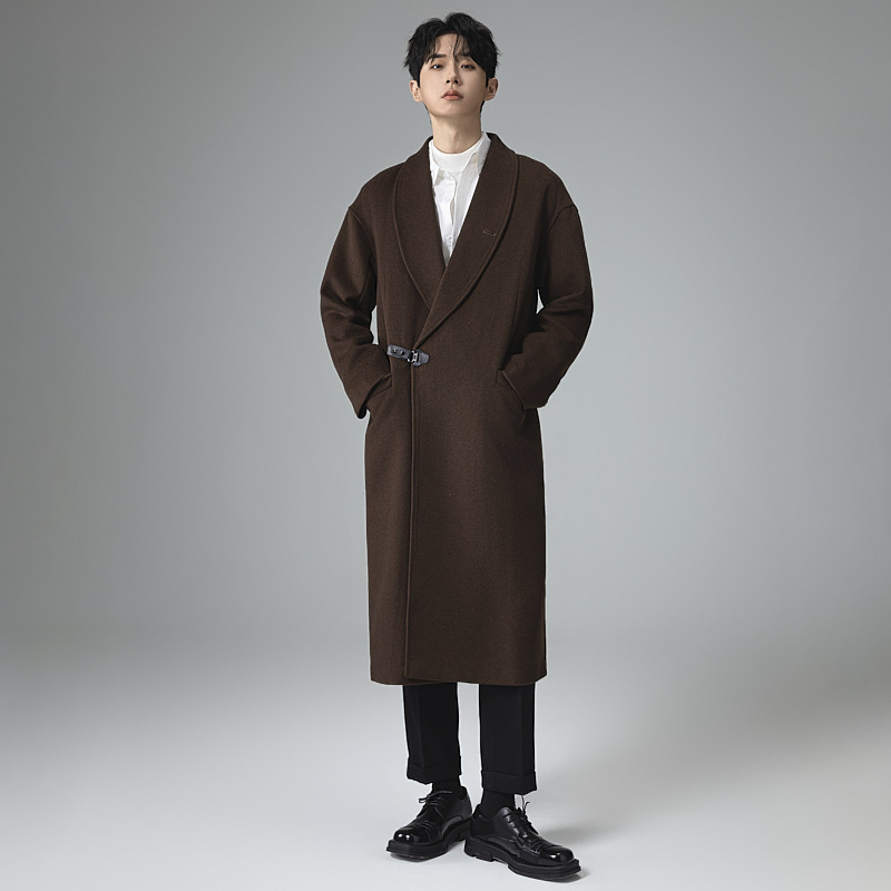 고급 모직 코트 남자 울 롱 트렌치코트 무릎까지 내려오는 코트 라지 사이즈 캐시미어 코트 남자