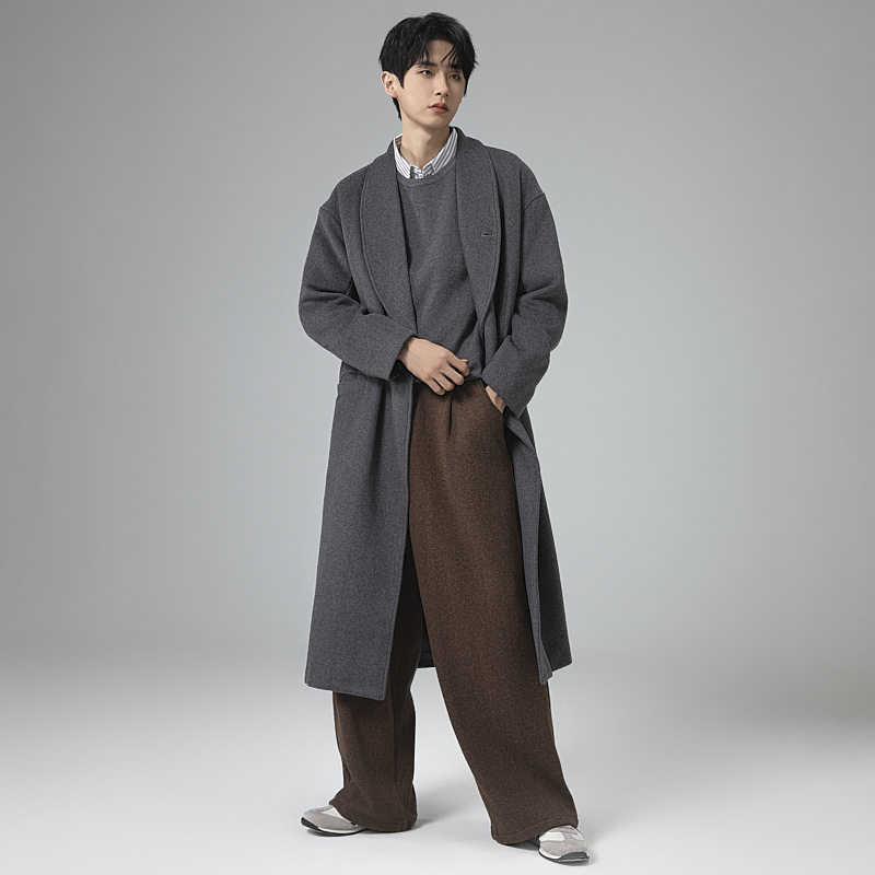 고급 모직 코트 남자 울 롱 트렌치코트 무릎까지 내려오는 코트 라지 사이즈 캐시미어 코트 남자