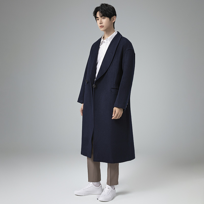 고급 모직 코트 남자 울 롱 트렌치코트 무릎까지 내려오는 코트 라지 사이즈 캐시미어 코트 남자