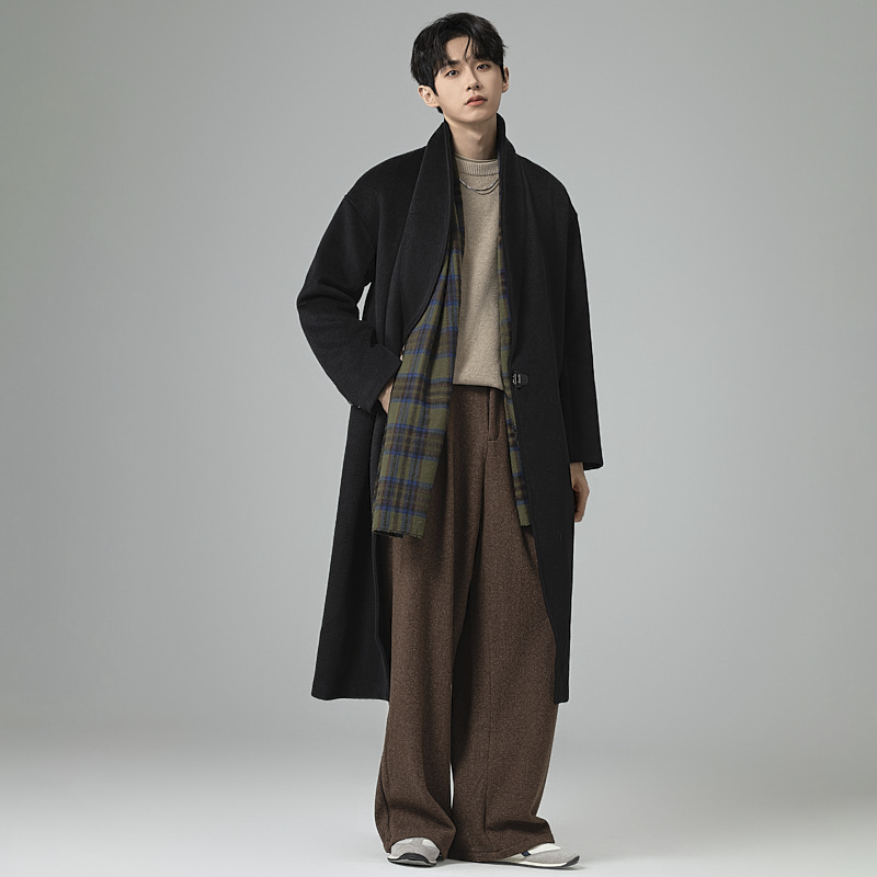 고급 모직 코트 남자 울 롱 트렌치코트 무릎까지 내려오는 코트 라지 사이즈 캐시미어 코트 남자