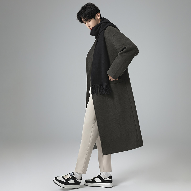 고급 모직 코트 남자 울 롱 트렌치코트 무릎까지 내려오는 코트 라지 사이즈 캐시미어 코트 남자