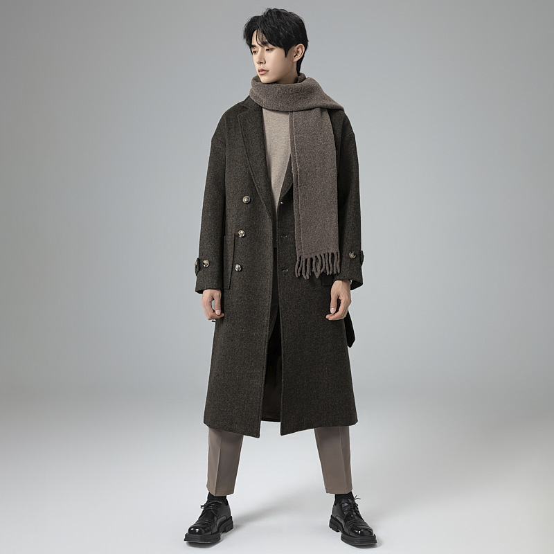 가을 겨울 멜라드 모직 코트 남성 고급스러운 느낌의 롱 트렌치코트 무릎 내려오는 루즈핏 모직 코트남