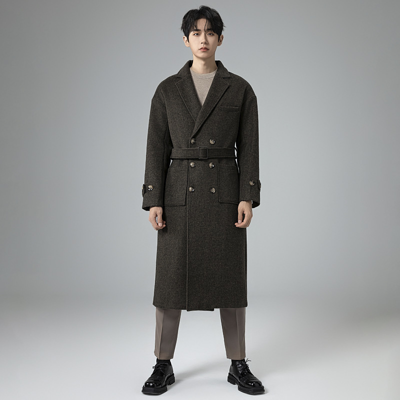 가을 겨울 멜라드 모직 코트 남성 고급스러운 느낌의 롱 트렌치코트 무릎 내려오는 루즈핏 모직 코트남
