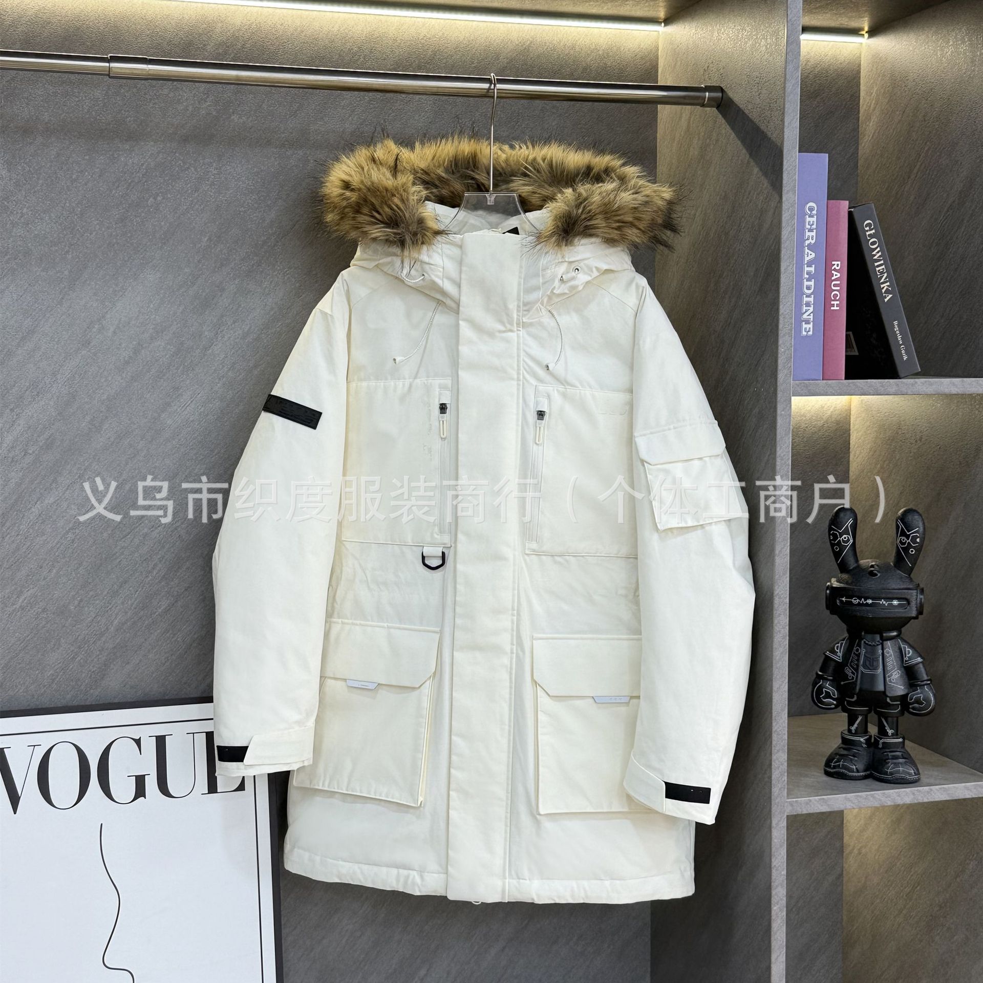 야상은 두꺼워지고 따뜻한 미들 롱 카고 다운