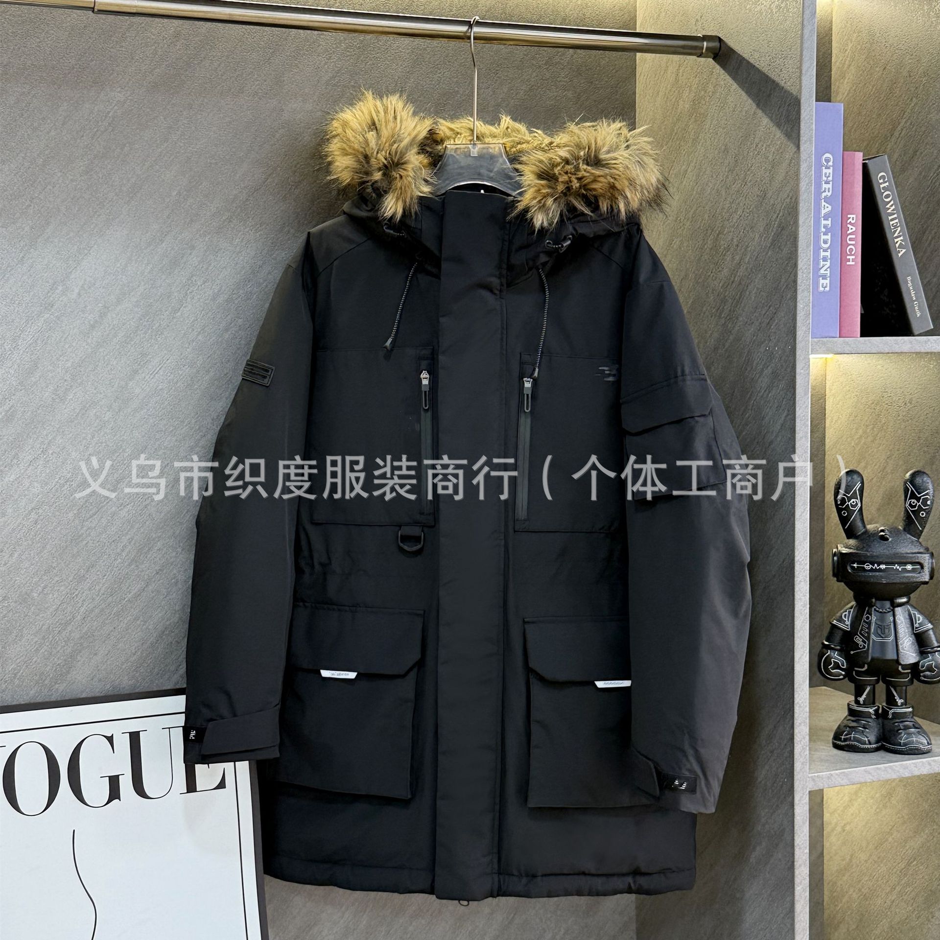 야상은 두꺼워지고 따뜻한 미들 롱 카고 다운