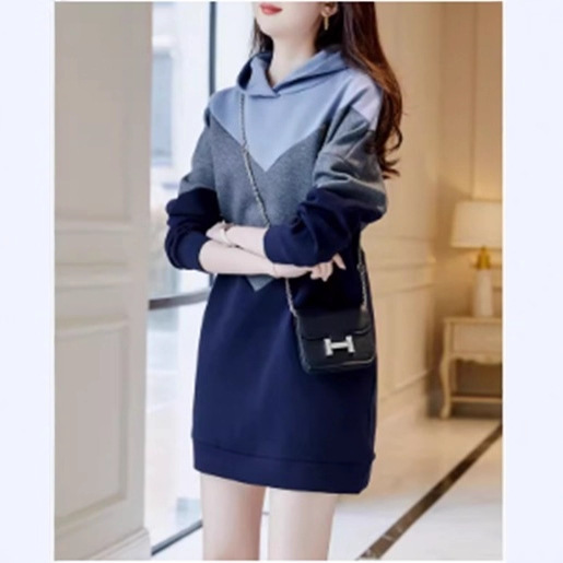 후드 짜임 미디엄 기장 맨투맨 원피스 가을