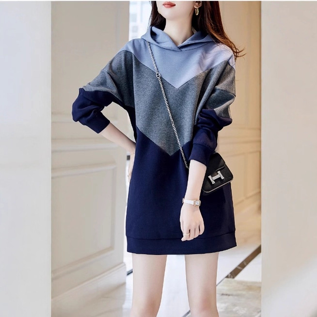 후드 짜임 미디엄 기장 맨투맨 원피스 가을