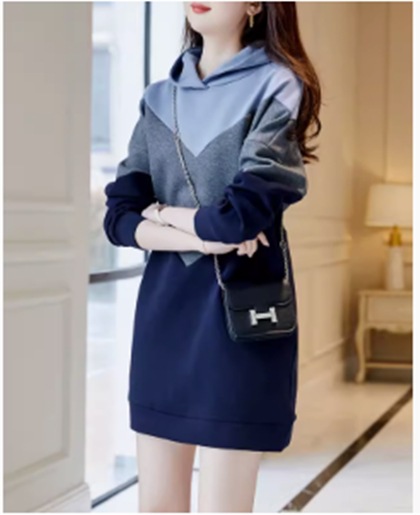 후드 짜임 미디엄 기장 맨투맨 원피스 가을