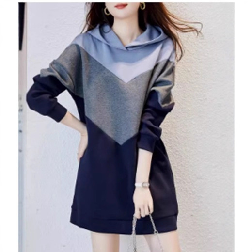 후드 짜임 미디엄 기장 맨투맨 원피스 가을