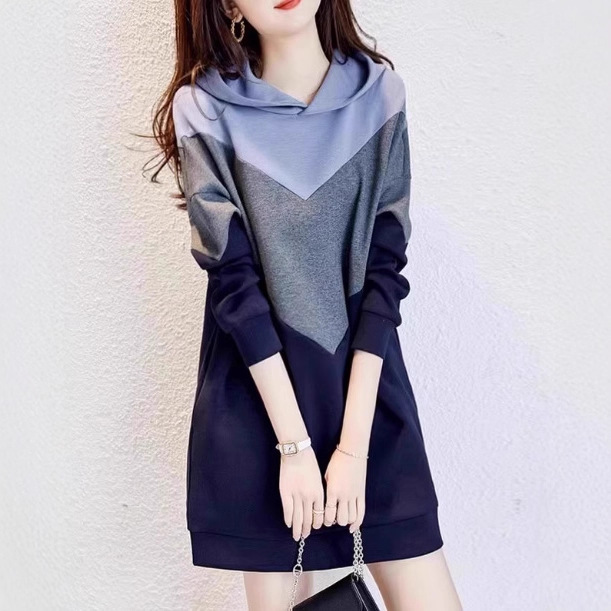 후드 짜임 미디엄 기장 맨투맨 원피스 가을