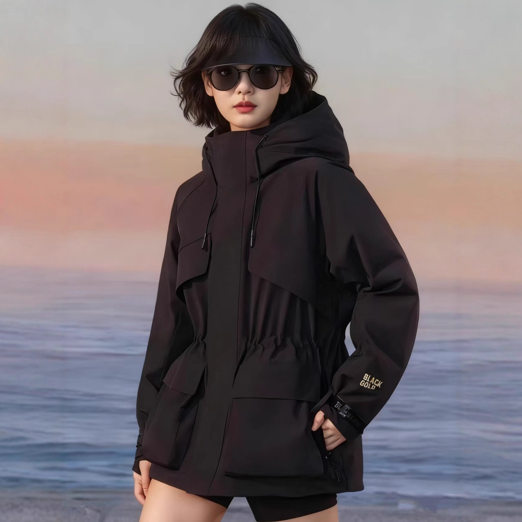 블랙 골드 오리털 패딩 여성 점퍼